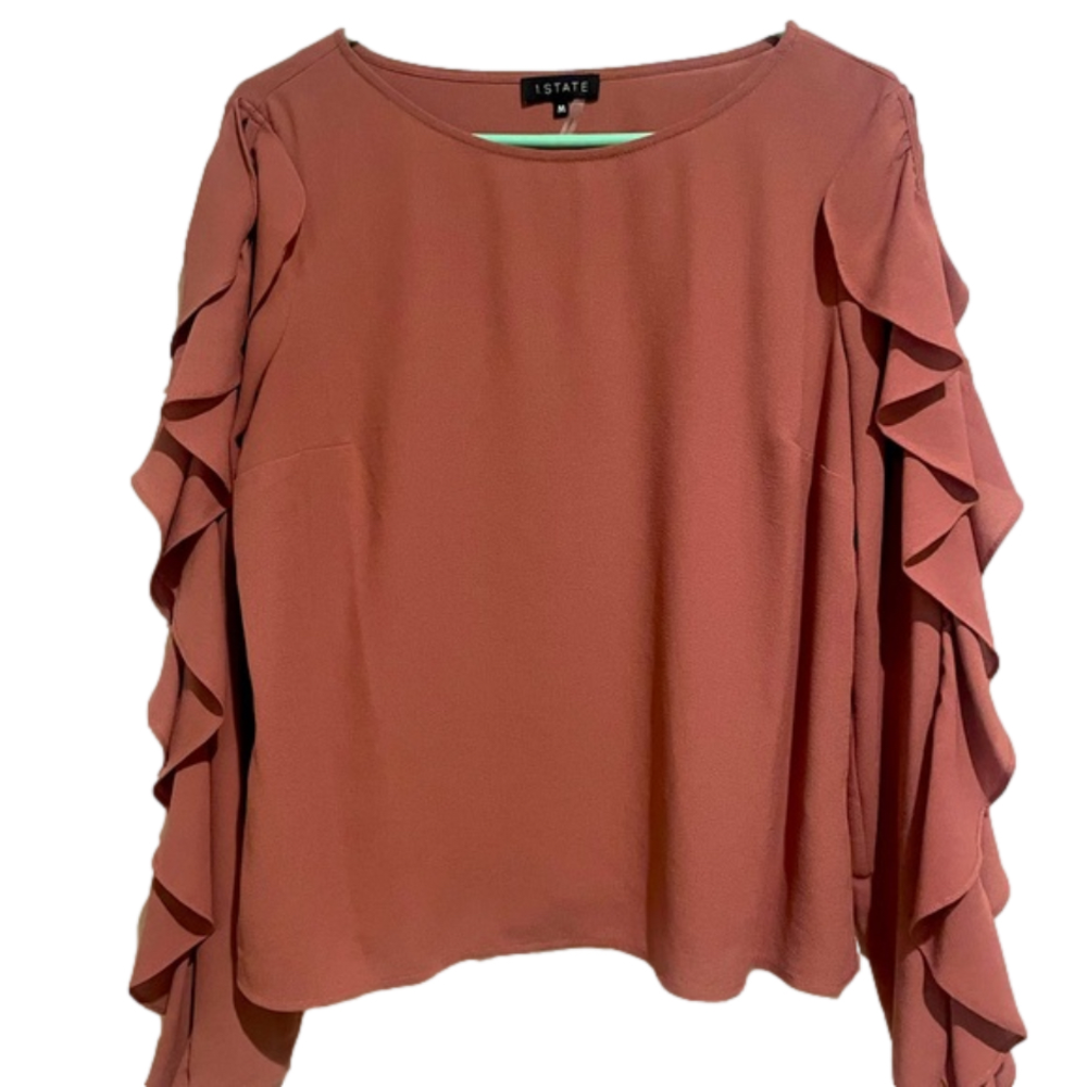 1. State long sleeve ruffle blouse